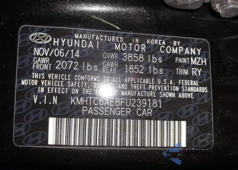 2015 Hyundai Veloster Turbo из США, поврежденный, VIN KMHTC6AE8FU239181